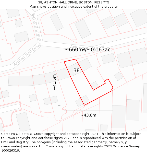 38, ASHTON HALL DRIVE, BOSTON, PE21 7TG: Plot and title map