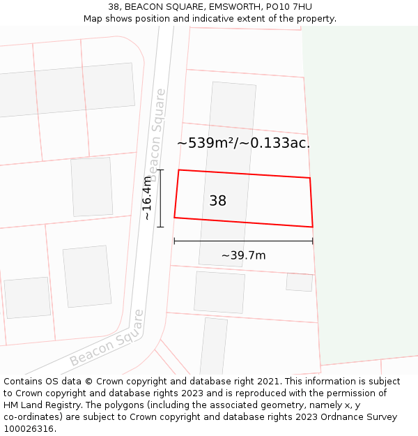 38, BEACON SQUARE, EMSWORTH, PO10 7HU: Plot and title map