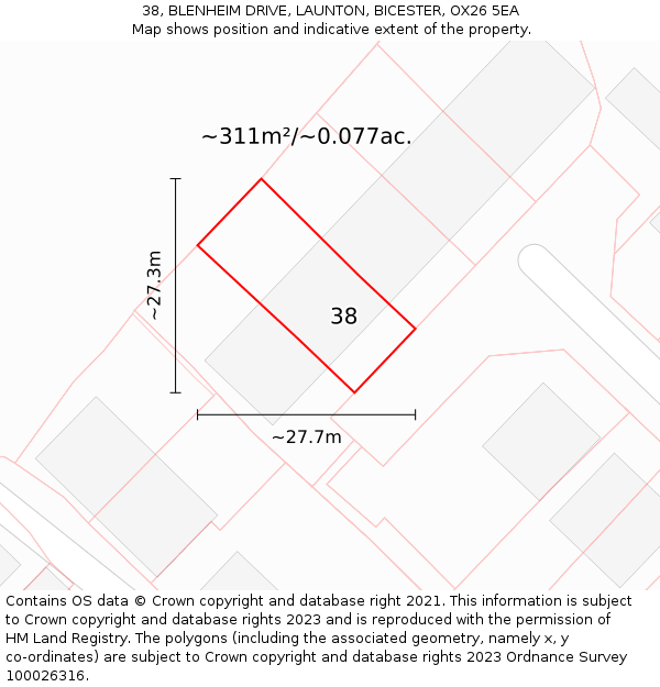 38, BLENHEIM DRIVE, LAUNTON, BICESTER, OX26 5EA: Plot and title map