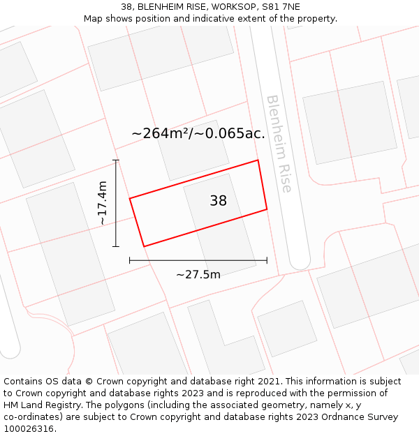38, BLENHEIM RISE, WORKSOP, S81 7NE: Plot and title map