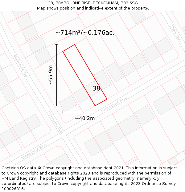 38, BRABOURNE RISE, BECKENHAM, BR3 6SG: Plot and title map