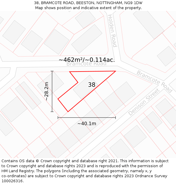 38, BRAMCOTE ROAD, BEESTON, NOTTINGHAM, NG9 1DW: Plot and title map