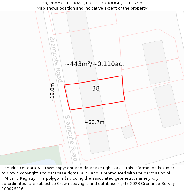 38, BRAMCOTE ROAD, LOUGHBOROUGH, LE11 2SA: Plot and title map