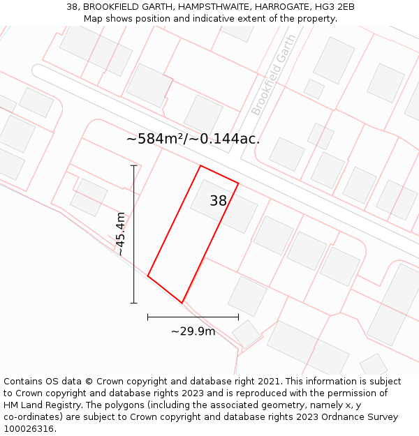 38, BROOKFIELD GARTH, HAMPSTHWAITE, HARROGATE, HG3 2EB: Plot and title map