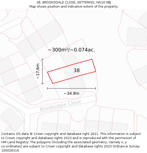 38, BROOKSDALE CLOSE, KETTERING, NN16 9BJ: Plot and title map