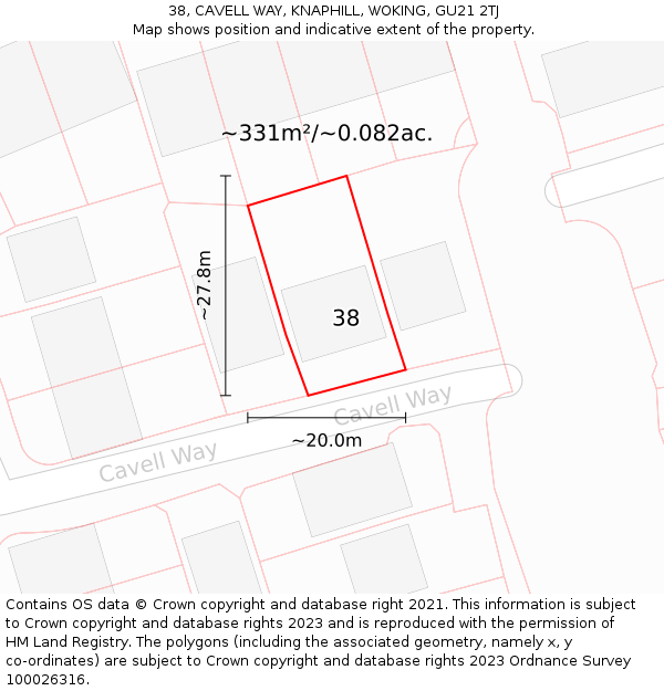 38, CAVELL WAY, KNAPHILL, WOKING, GU21 2TJ: Plot and title map