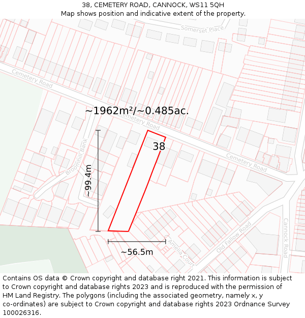 38, CEMETERY ROAD, CANNOCK, WS11 5QH: Plot and title map