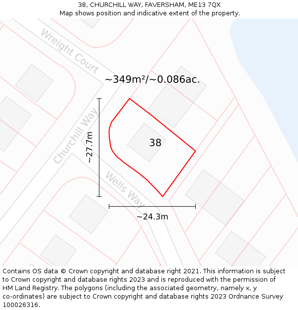 38, CHURCHILL WAY, FAVERSHAM, ME13 7QX: Plot and title map