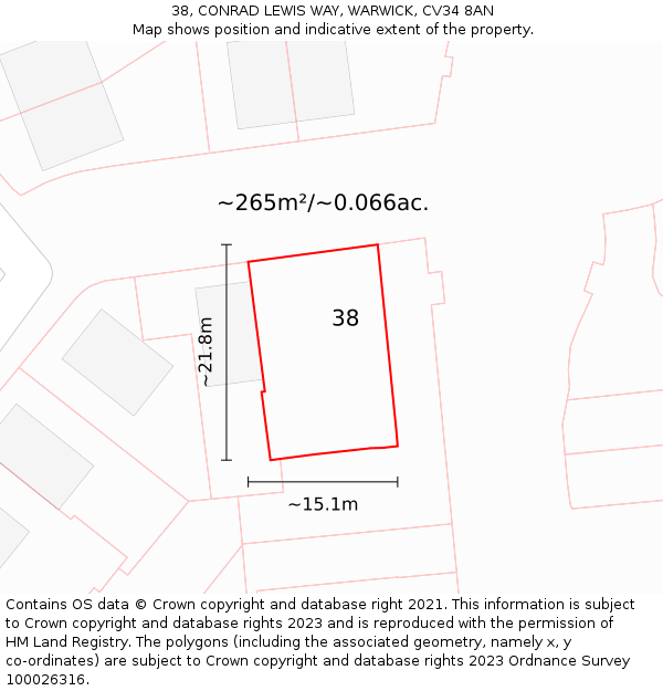 38, CONRAD LEWIS WAY, WARWICK, CV34 8AN: Plot and title map