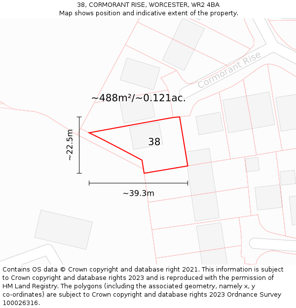 38, CORMORANT RISE, WORCESTER, WR2 4BA: Plot and title map