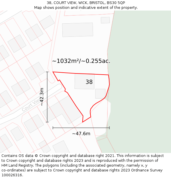 38, COURT VIEW, WICK, BRISTOL, BS30 5QP: Plot and title map