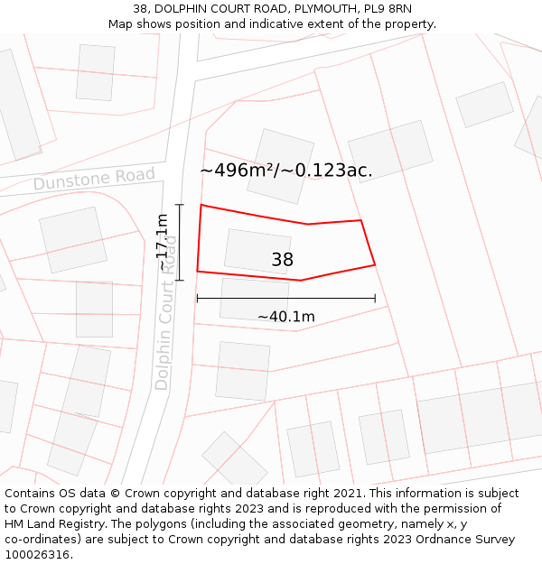 38, DOLPHIN COURT ROAD, PLYMOUTH, PL9 8RN: Plot and title map