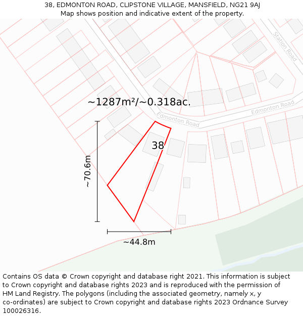 38, EDMONTON ROAD, CLIPSTONE VILLAGE, MANSFIELD, NG21 9AJ: Plot and title map