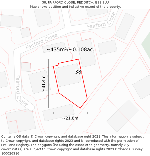 38, FAIRFORD CLOSE, REDDITCH, B98 9LU: Plot and title map