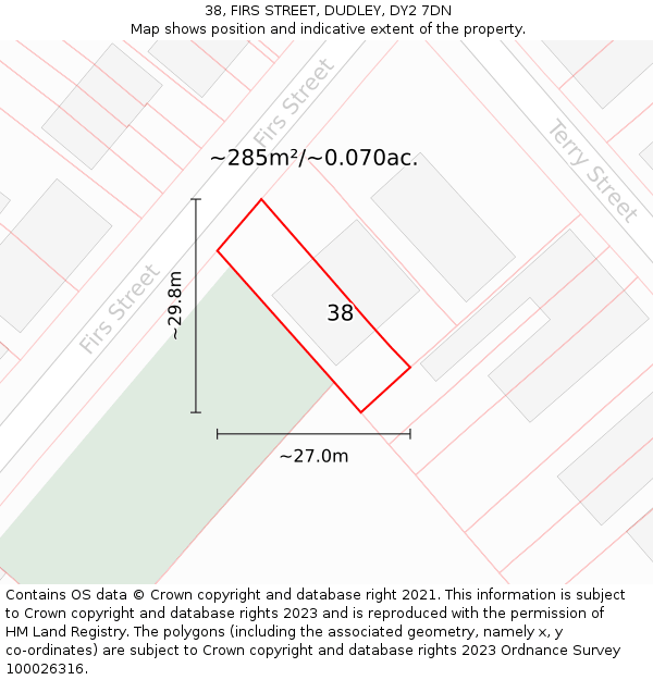 38, FIRS STREET, DUDLEY, DY2 7DN: Plot and title map