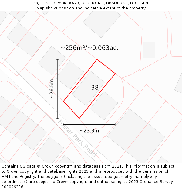 38, FOSTER PARK ROAD, DENHOLME, BRADFORD, BD13 4BE: Plot and title map