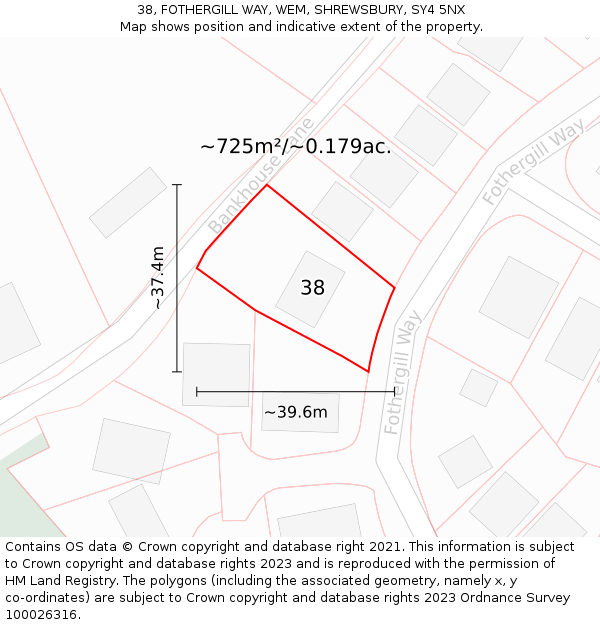 38, FOTHERGILL WAY, WEM, SHREWSBURY, SY4 5NX: Plot and title map