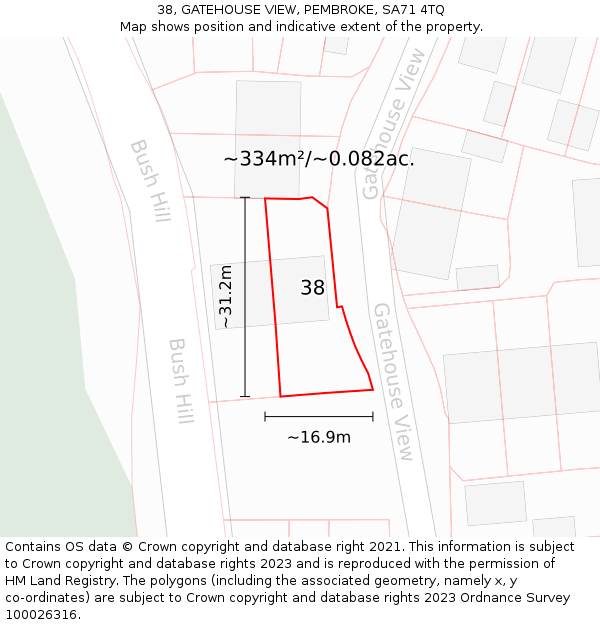 38, GATEHOUSE VIEW, PEMBROKE, SA71 4TQ: Plot and title map