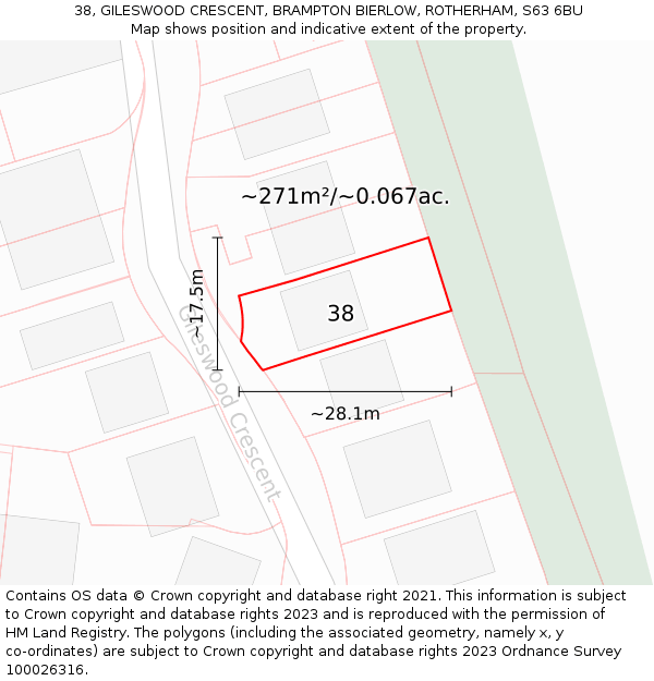 38, GILESWOOD CRESCENT, BRAMPTON BIERLOW, ROTHERHAM, S63 6BU: Plot and title map