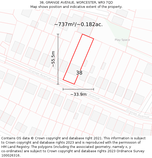 38, GRANGE AVENUE, WORCESTER, WR3 7QD: Plot and title map