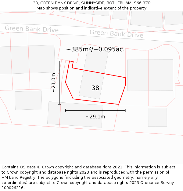 38, GREEN BANK DRIVE, SUNNYSIDE, ROTHERHAM, S66 3ZP: Plot and title map