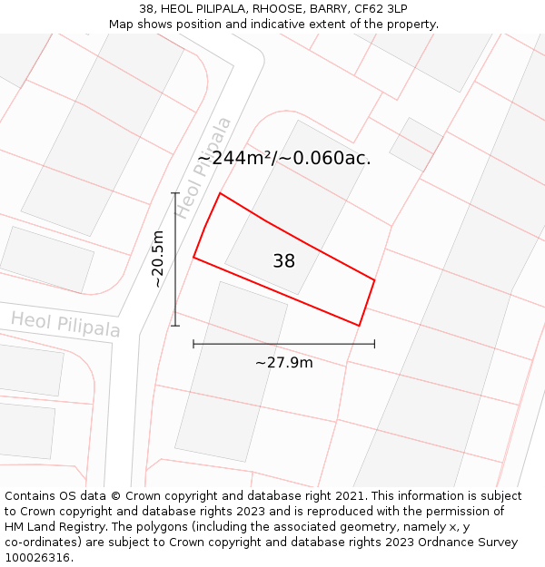 38, HEOL PILIPALA, RHOOSE, BARRY, CF62 3LP: Plot and title map