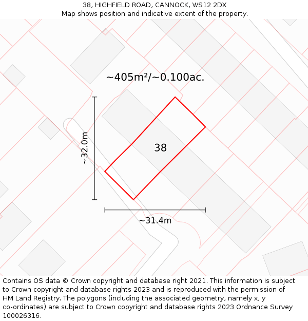 38, HIGHFIELD ROAD, CANNOCK, WS12 2DX: Plot and title map