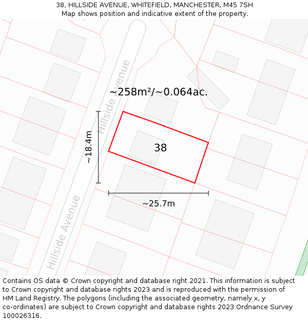 38, HILLSIDE AVENUE, WHITEFIELD, MANCHESTER, M45 7SH: Plot and title map