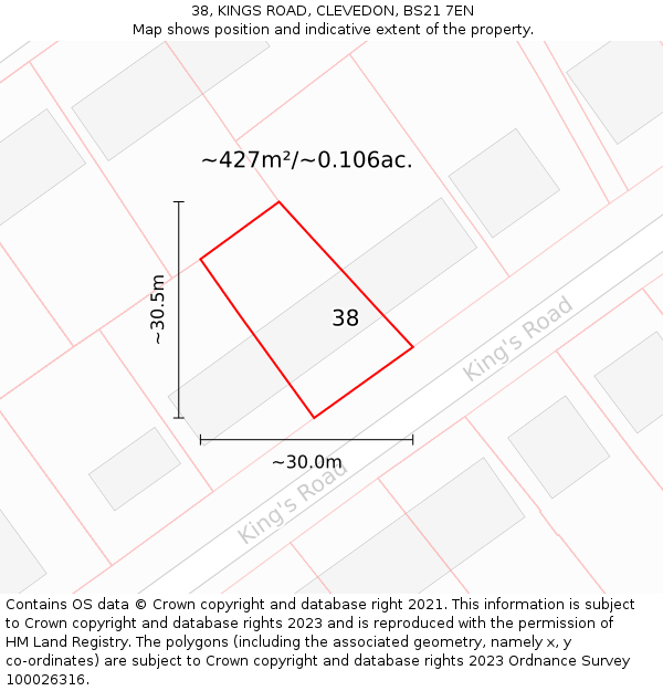 38, KINGS ROAD, CLEVEDON, BS21 7EN: Plot and title map