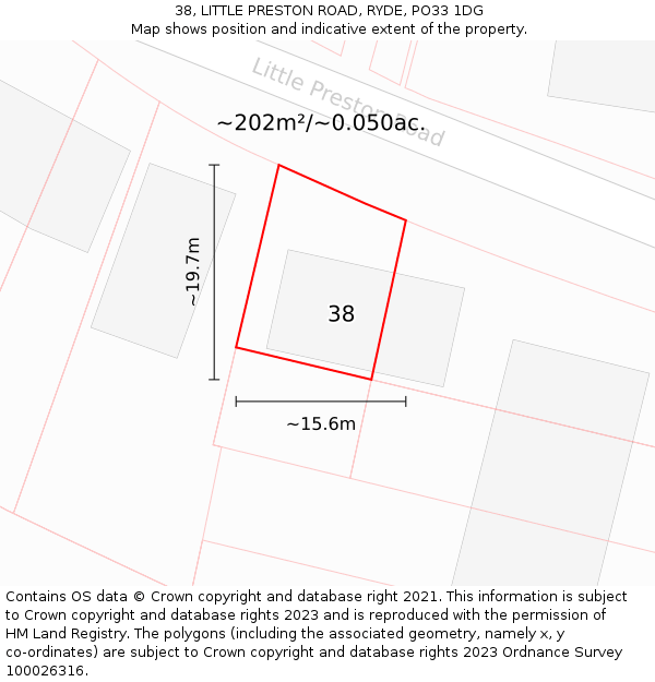 38, LITTLE PRESTON ROAD, RYDE, PO33 1DG: Plot and title map