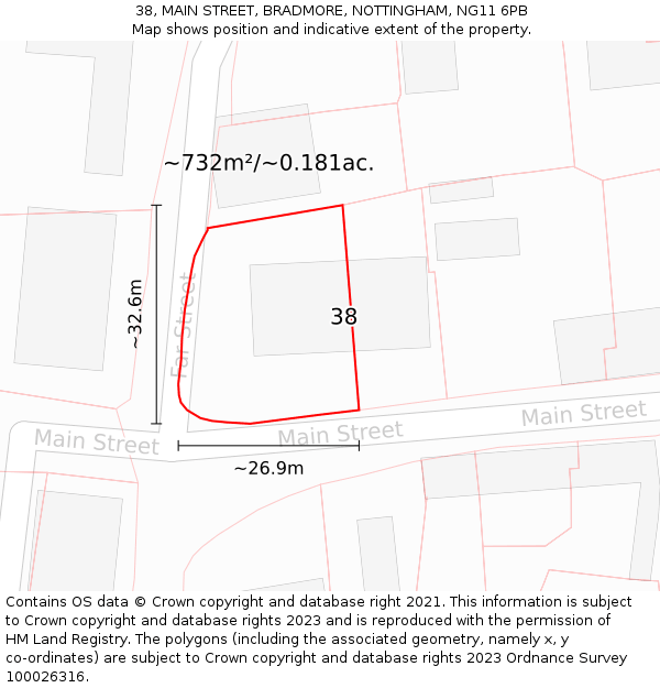 38, MAIN STREET, BRADMORE, NOTTINGHAM, NG11 6PB: Plot and title map