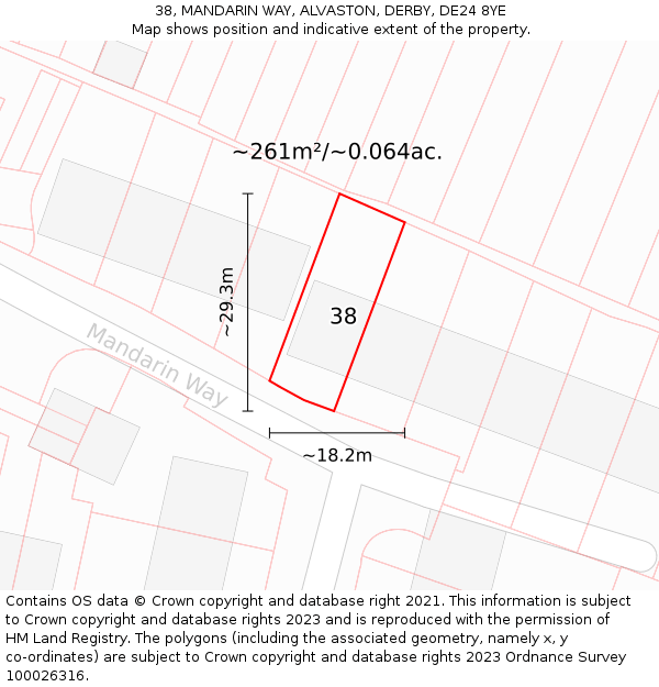 38, MANDARIN WAY, ALVASTON, DERBY, DE24 8YE: Plot and title map