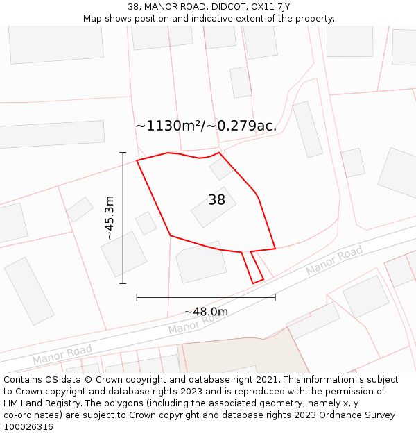 38, MANOR ROAD, DIDCOT, OX11 7JY: Plot and title map