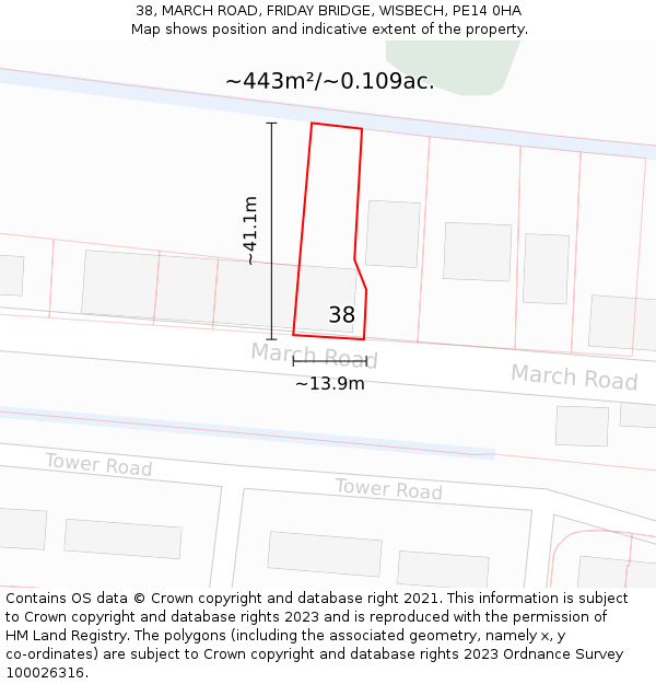 38, MARCH ROAD, FRIDAY BRIDGE, WISBECH, PE14 0HA: Plot and title map