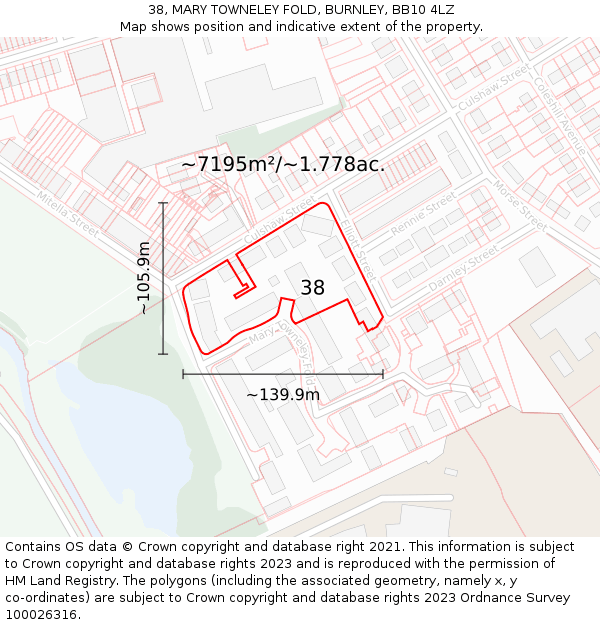 38, MARY TOWNELEY FOLD, BURNLEY, BB10 4LZ: Plot and title map
