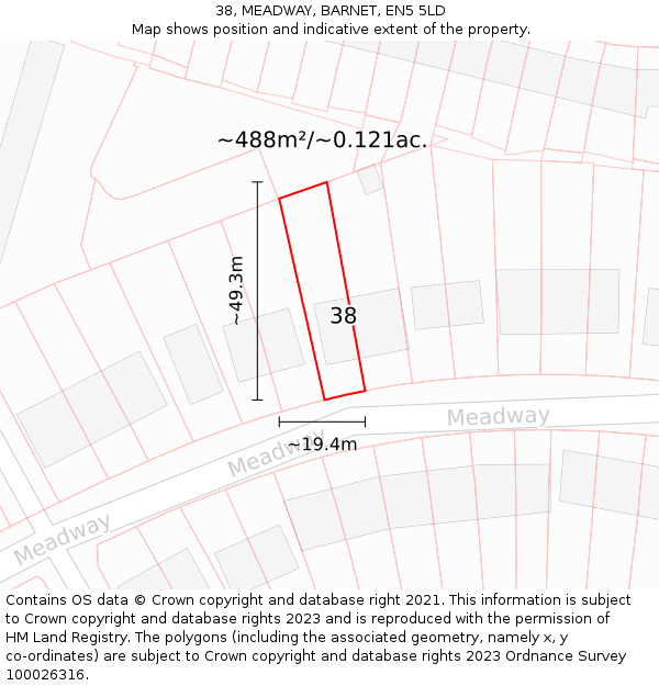 38, MEADWAY, BARNET, EN5 5LD: Plot and title map