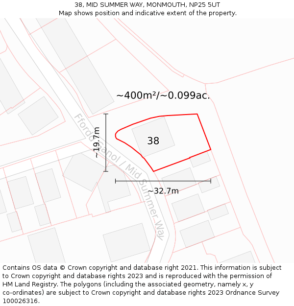 38, MID SUMMER WAY, MONMOUTH, NP25 5UT: Plot and title map