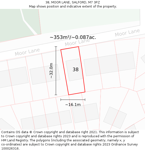 38, MOOR LANE, SALFORD, M7 3PZ: Plot and title map