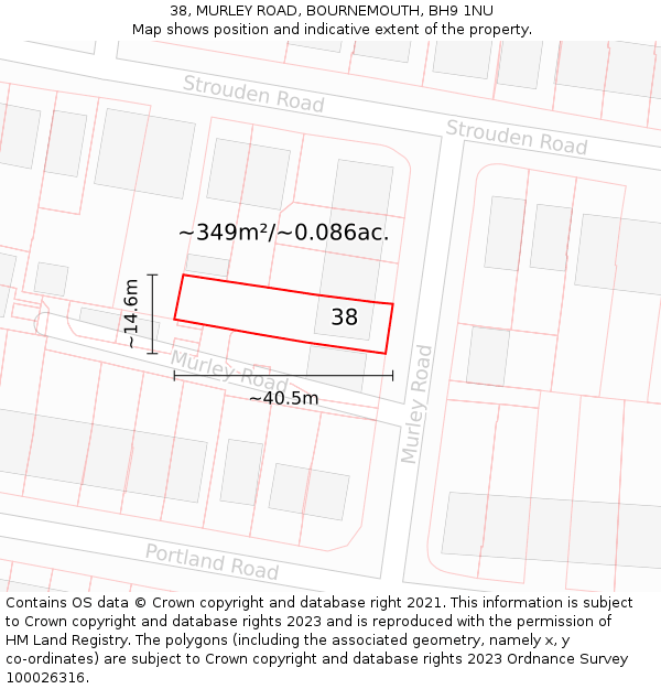 38, MURLEY ROAD, BOURNEMOUTH, BH9 1NU: Plot and title map