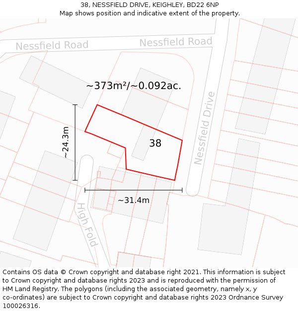 38, NESSFIELD DRIVE, KEIGHLEY, BD22 6NP: Plot and title map