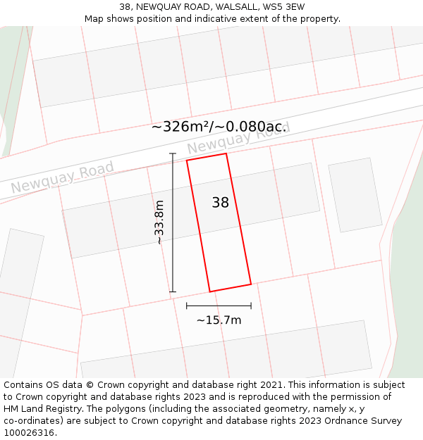 38, NEWQUAY ROAD, WALSALL, WS5 3EW: Plot and title map