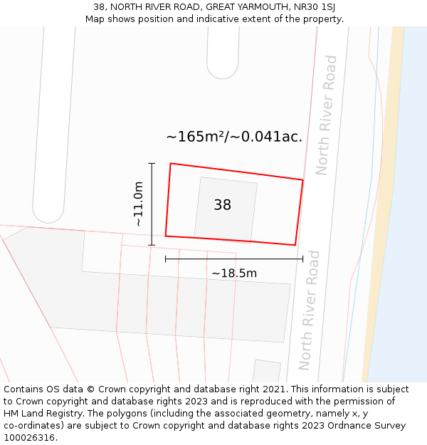 38, NORTH RIVER ROAD, GREAT YARMOUTH, NR30 1SJ: Plot and title map