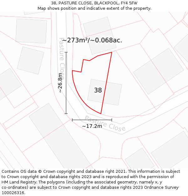 38, PASTURE CLOSE, BLACKPOOL, FY4 5FW: Plot and title map