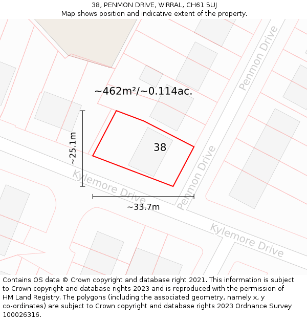 38, PENMON DRIVE, WIRRAL, CH61 5UJ: Plot and title map