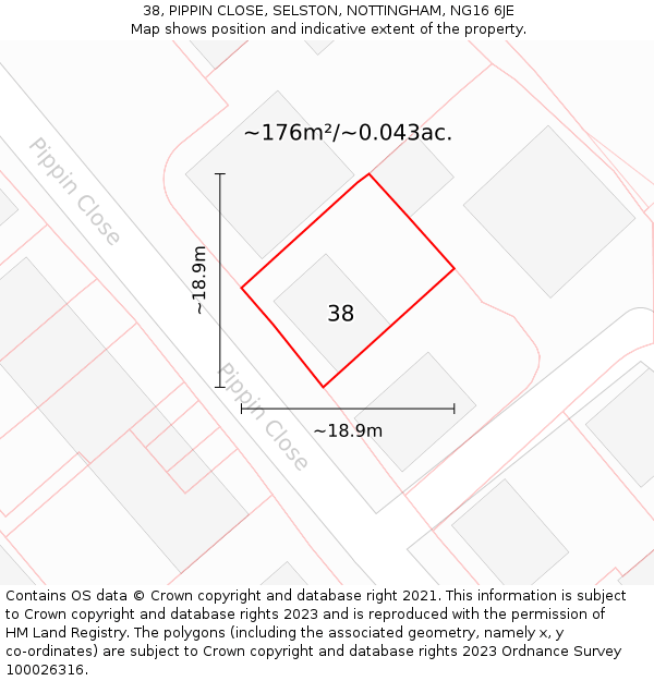 38, PIPPIN CLOSE, SELSTON, NOTTINGHAM, NG16 6JE: Plot and title map