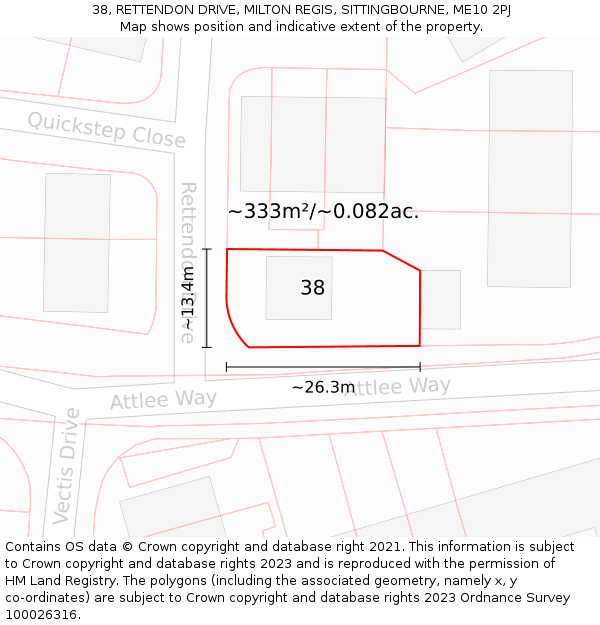 38, RETTENDON DRIVE, MILTON REGIS, SITTINGBOURNE, ME10 2PJ: Plot and title map