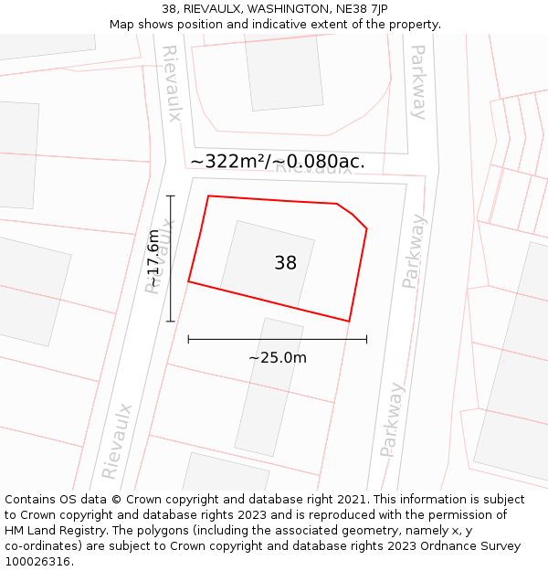 38, RIEVAULX, WASHINGTON, NE38 7JP: Plot and title map