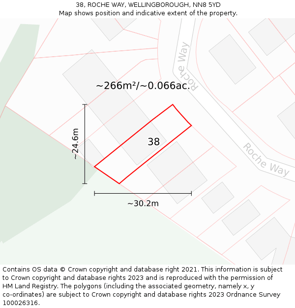 38, ROCHE WAY, WELLINGBOROUGH, NN8 5YD: Plot and title map