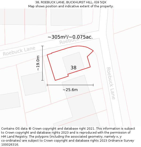 38, ROEBUCK LANE, BUCKHURST HILL, IG9 5QX: Plot and title map