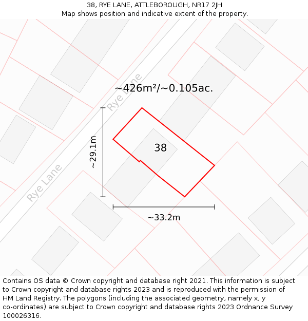 38, RYE LANE, ATTLEBOROUGH, NR17 2JH: Plot and title map